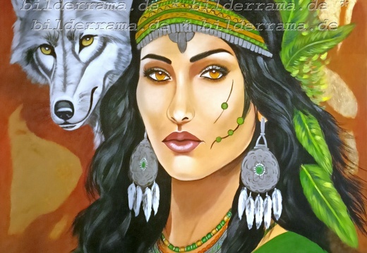  Indianerin-mit-Wolf, Größe 1 x 1 m