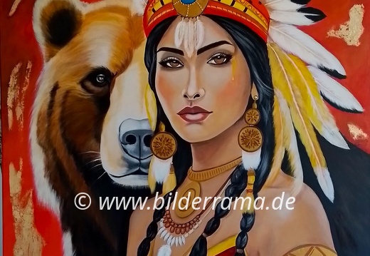 Indianerin mit Bär, Größe 1x1 m