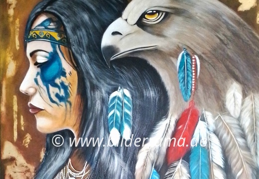 Indianerin mit Adler, Größe 1 x 1 m